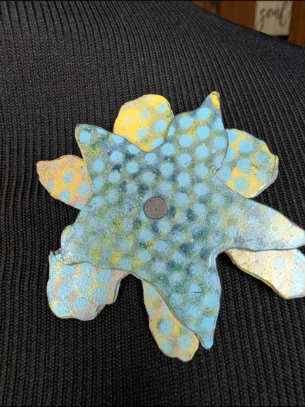 Vintage Crudely Cut Art Flower Brooch with Moving Pieces 3"